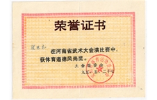 1995年荣获河南省武术大会体育道德风尚奖